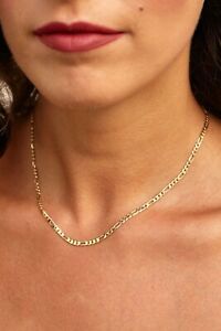 10k Solid Gold 3mm Italian Figaro Chain Link Pendant Necklace 20