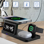 4 IN1 Fast Wireless Charger Charging Dock Stand for iPhones Airpods iWatch Black