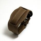 M16XL handmade olive brown leather wide cuff watch strap 20 mm trench style