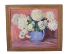 Antique Still Life Floral Oil Painting On Canvas Signed And Dated Illegible