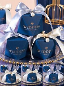 10/50x Navy Blue Pearl Wedding Party Favour Candy Boxes Sweet Gift Box
