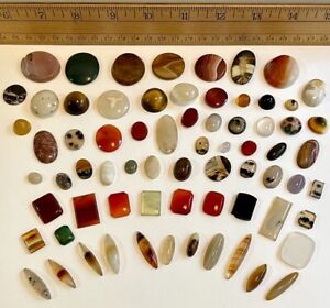 70 Gemstones Rocks Lot For Jewelry Making Cabochon Circle Oval Rectangle Navette