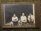 Antique Photo Cabinet Card Of Three Handsome Men And Dogs