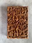 Chinese Carved Canton Wood Card Case Qing Dynasty Late 19th Century Antique