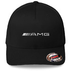 Mercedes AMG Logo on Black Hat Flexfit Baseball Cap Printed Emblem S/M And L/XL