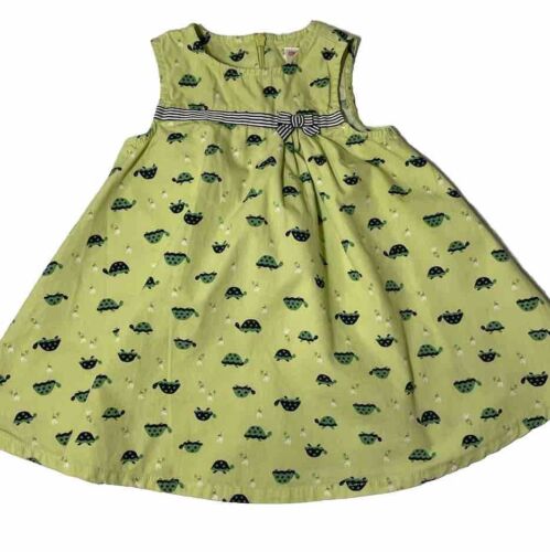 Gymboree Prep Club Green Turtle Print Ribbon Trim Cotton Dress 2005 Size 6-12 Mo
