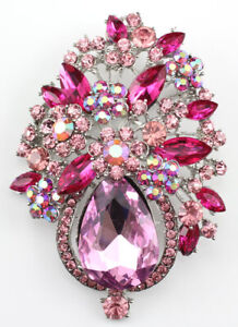 Pink Fancy Austrian Rhinestone Crystal Extraordinary Bridal Wedding Brooch Pin