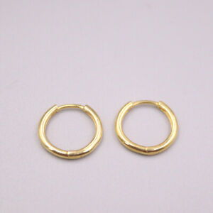 Pure 18K Yellow Gold Hoop Earrings Woman Luck Smooth Earrings 10-12mmW