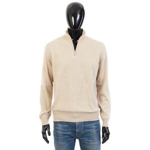 LORO PIANA 1695$ Luxury Half Zip High Collar Sweater In Beige Baby Cashmere