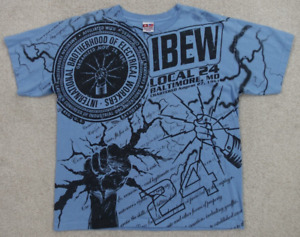 Vintage IBEW Electrical Workers Union Shirt 2XL Blue Baltimore All Over Men's
