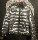 Guess Men's Large Metallic Silver Puffer Hooded Jacket /  Guess Logo On Side
