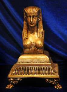 New ListingEGYPTIAN BRONZE SPHINX BUST ORMOLU RELIEF FRENCH CARYATID DECO SPELTER BASE