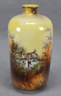RS Prussia Cottage Scene Yellow Orange & Brown 4 1/2 Inch Vase C. 1880-1910
