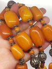 Antique Sterling Silver Baltic Butterscotch Eggyolk Amber Beaded Necklace 171 Gr