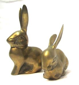 Vintage Brass Bunny Rabbit Figurine Patina 1 Pair Made in Korea 4.75