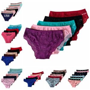 LOT Nice 5 Women Bikini Panties Brief Floral Lace Cotton Underwear Size M L XL