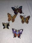 Vintage Lot of 5 Butterfly Enamel Brooch Pins Glitter Rhinestones