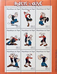 NIGER POPEYE & OLIVE STAMPS SHEET 9V MNH 1998 FICTIONAL CARTOON CHARACTER