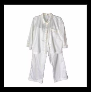 Flora Nikrooz Anthropologie Women’s Ivory Satin Cropped Pants Pajama Set Medium