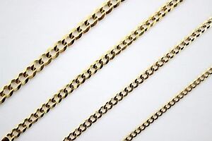 10K Solid Yellow Gold Cuban Chain Necklace Bracelet Anklet 2.5mm ~ 5mm / 7