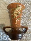 ROSEVILLE VASE 124-9 Art Pottery Browns FREESIA Double Handle Vase 1940s 9.5