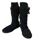 Ugg Australia Mahalya Black Tall Sweater Knit Ribbon Lace Winter Boots Size 9