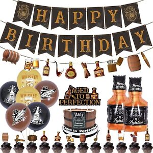 Whiskey Birthday Decoration Happy Birthday Banner Cake Toppers Foil Balloons