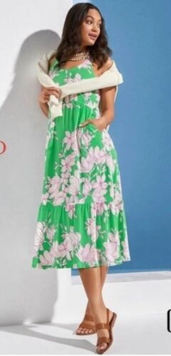 Cabi Dress Size Small  Women's Green Weekend Floral Maxi Sleeveless Style #6217