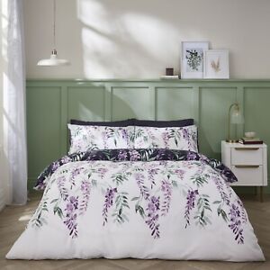 Catherine Lansfield Wisteria Floral Reversible Duvet Cover Bed Set White/Navy