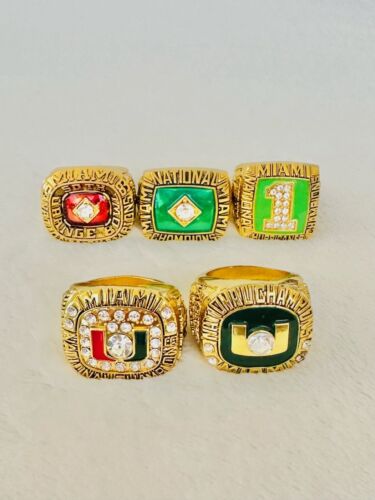 5 PCS Miami Hurricanes NCAA 18k GP Championship Ring, US SHIP 1983-2001