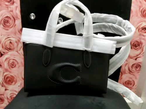 NWT Coach Nina Small Tote Bag CR097 Black Refined Calf Leather Authentic Women