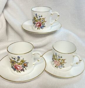 SALE! SET OF 3 Royal Worcester Bournemouth Demitasse Tea/Coffee Cups & Saucers