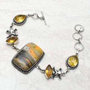 Bumble Bee Jasper Citrine Gemstone Handmade Bracelet Jewelry 28 Gms AB 11701