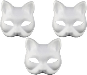 New ListingCat Mask, 3PCS Therian Masks White Cat Masks Blank DIY Halloween Mask Animal Hal