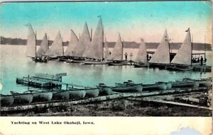 1914, Yachting on WEST LAKE OKOBOJI, Iowa Postcard
