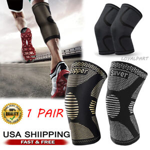 2x Knee Sleeves Copper Silver Compression Brace Support Sport Joint Injury Pain