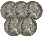 (LOT OF 5) 1942-1945 Wartime 35% WWII Jefferson War Silver Nickel .25c Face Bulk