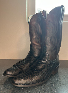 Dan Post Snakeskin Boots Size 12 Black & Brown Genuine Python Cowboy Western