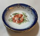 4 FLOW BLUE La Francaise RED POPPY Gold Decorated Berry Bowls 5-3/8” Dia