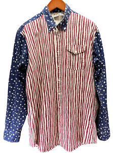 Vintage Men's WESTERN FRONTIER USA Flag Button Long Sleeve Shirt XL