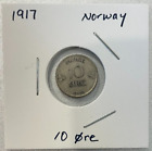1917 NORWAY SILVER 10 ORE  Coin - Foreign Silver Coin