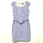 Ann Taylor Women's size 16 Blue White Checkered Belted Cap Sleeve Dress