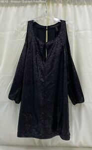 BCBG Maxazria Women Black Ecuador Sequin Cold Shoulder Mini Dress - Size S