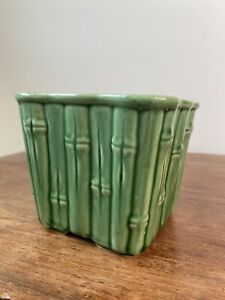 Shawnee Pottery Vintage Planter Vase Green Bamboo USA 4055 Square