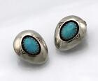 NAVAJO ARNOLD & CARLENNA BLUE TURQUOISE STERLING SILVER STAMPED EARRINGS VINTAGE