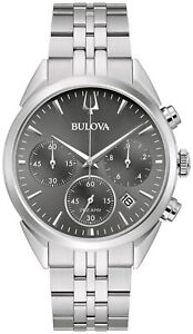 Bulova Men's Chronograph Calendar Silver Quartz High Precision Watch 41MM 96B372