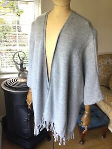 PURE COLLECTION Cashmere Oversize Grey Kimono Tasselled Cardigan 16/18/20/22 O/S