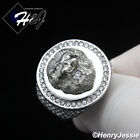 MEN's Stainless Steel ICY BLING Cubic Zirconia Silver Lion Face Round Ring*R147