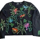 Michael Simon Event Women Cardigan Embroidered Sequin HEARTS FROGS NWOT Sz M