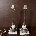 Vintage pair Hollywood Regency table lamp marble metal Italy 15 1/2” h